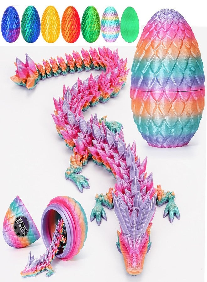 YILCER 3D Printed Dragon Easter Egg, Mystery Crystal Articulated Dragon Fidget Toys, Surprise Prefilled Easter Egg Filled with Toy - Basket Essentials Stuffers for Kids Girls Boys (Random Candy Colors) - Image 1